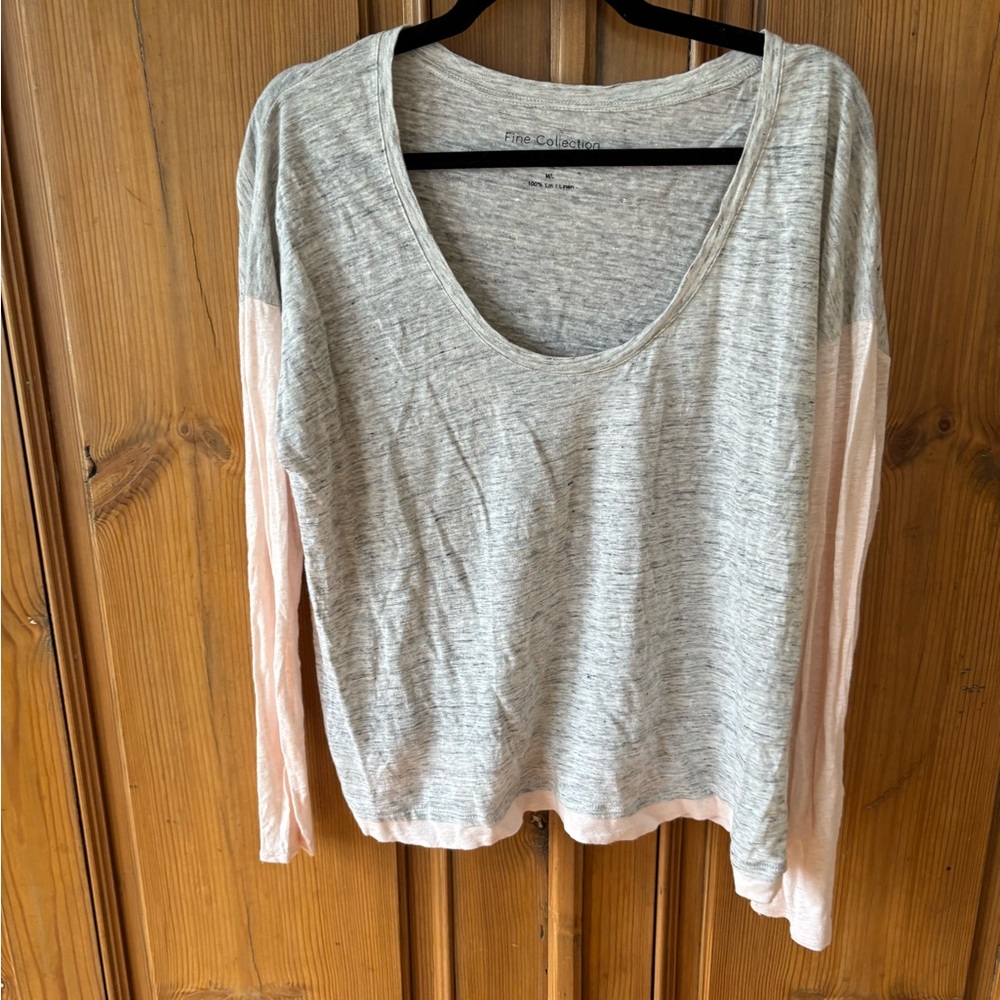 Cream Scoop Neck Long Sleeve Blouse